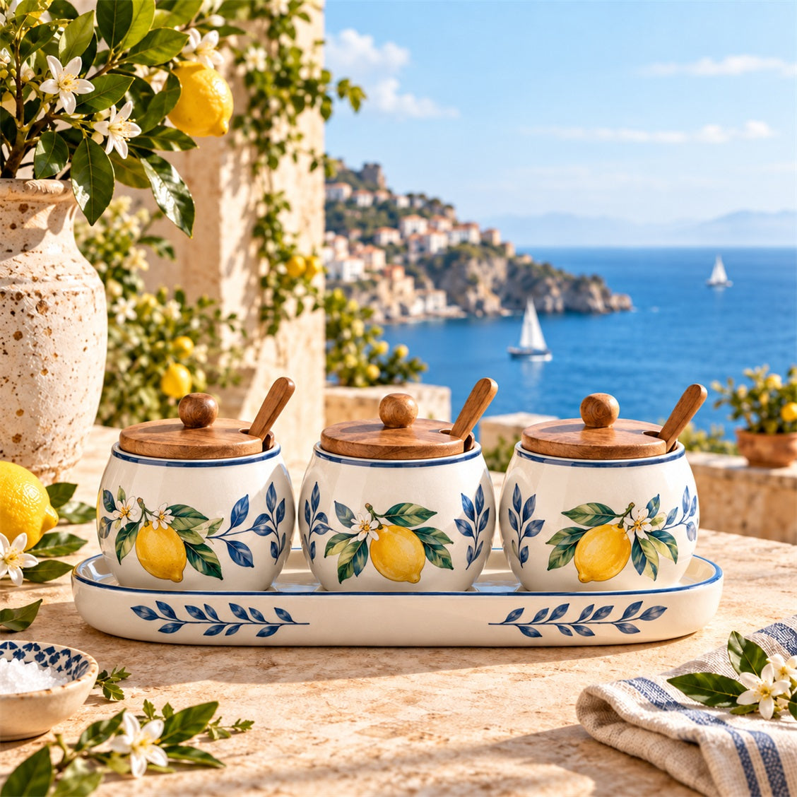 Pemzori Giardino Lemon Spice Jar Set with Tray