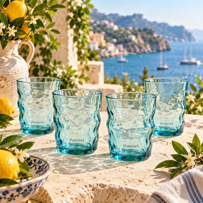 Pemzori Mare Aqua Wavy Glasses - Set of 4